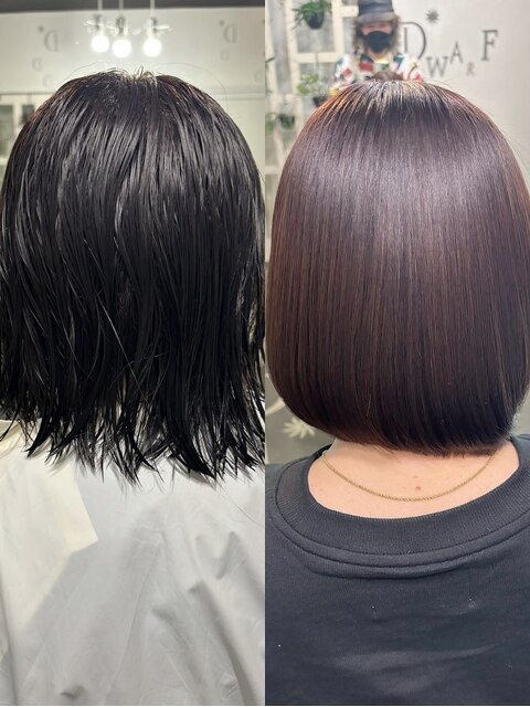 髪質改善ストレート+髪質改善トリートメント○ビフォーアフター