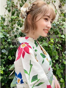 スリープ(Three-p.) ハイトーンが可愛い浴衣ボブアレンジ☆