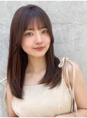 小顔 前髪 ミディアムレイヤーカット 大人ガーリー"