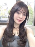 ココアブラウンレイヤーカットシースルーバング