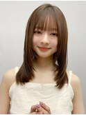 小顔 前髪 レイヤーカット ホワイトグレージュ"