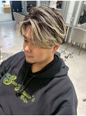 フェザーショートアップバングセンターパートメンズハイライト