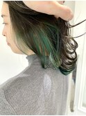 【FOLK】インナーブルーグリーン☆似合わせ外ハネミディアム♪