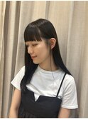 アッシュブラック/ぱっつん前髪/ストレートヘア/髪質改善