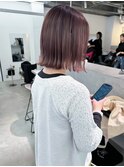 切りっぱなしボブにピンクベージュ★