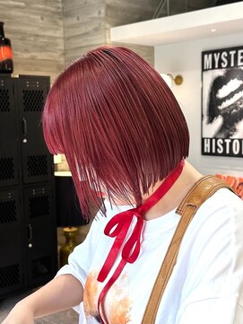 ヲタク(wotaku.) レッドカラー暖色カラーハイトーンダブルカラーケアブリーチボブ