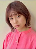 ミディアムレイヤー/くびれヘア/アプリコットオレンジ/20代/30代