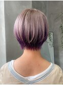 ショートカット　デザインカラー　パープル　紫　インナーカラー