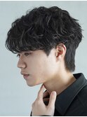 大分緩めシャドウパーマメンズカットネープレスラウンドマッシュ