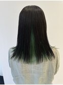 インナーカラー抹茶グリーン艶髪ブリーチ一回