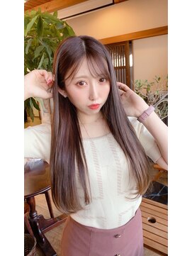 ギャロップヘアー 韓国風シースルーバング×春色ピンクブラウン室内ver.