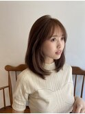 大人かわいい小顔レイヤー/ピンクベージュ/小顔顔まわりレイヤー