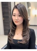 エアリーロングレイヤーカットオリーブアッシュグレージュ