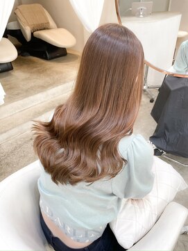レア 表参道(L'ea) くびれヘアアプリコットオレンジ夏ヘアハイライトカラー