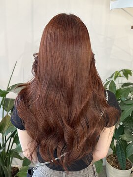 ピークスヘア(peaks hair) ブリーチなしダブルカラー オレンジブラウン 暖色 堀江