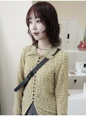ボルドーカラー×ミディアムレイヤーパーマ