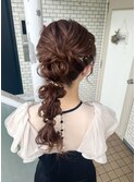 編みおろし ヘアセット お呼ばれヘア 金箔