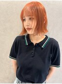 福井 大和田 ハイトーン オレンジカラー ぱつっとボブ 20代