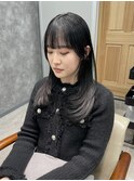 黒髪/グレーベージュ/レイヤーロング/前髪パーマ/津田沼