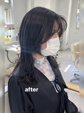 ヘアー アレス(hair ales) エクステ before→after　ウルフエクステ エクステウルフ 黒髪