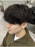 原宿シャドウパーマ緩めメンズマッシュウルフカットツーブロック