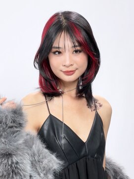 アルバム 銀座(ALBUM GINZA) デザインカラー顔周りレイヤーくびれミディ前髪カット_F0453