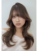 ロングレイヤー韓国くびれヘアワンホンヘアアッシュブラウン