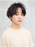 大人かわいい マニッシュショート ネイビーカラー フレンチボブ
