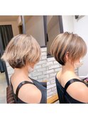 絶壁解消×白髪ぼかし×40代×前髪長め大人ショートボブ永