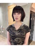 黒髪/ボブルフ/ネビージュ/小顔/ワンレン/栄/髪質改善/前髪