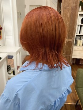 ユイマァル 倉敷(YUIMARL) 20代30代ショートウルフレイヤーオレンジブリーチダブルカラー