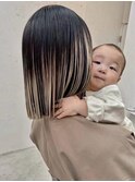 人気◎バレイヤージュハイライトカラー切りっぱなしボブブリーチ