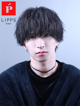 リップス 天神(LIPPS) 縦落ちツイストツーブロックラウンドマッシュパーマヘア黒髪