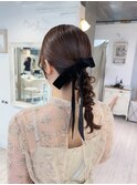 ミディアムタイト編み下ろしヘア結婚式参列お呼ばれヘアセット
