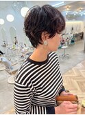 ◎ショートパーマ　黒髪ひし形前髪あり