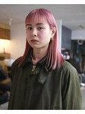 ダブルカラーピンクベージュベージュカラーケアブリーチミニボブ
