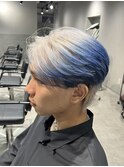センターパートホワイトシルバーグラデーションシアーブルー