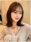 ミディアムレイヤーカット　外ハネ　ココアブラウンダークグレー