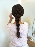 編みおろし　結婚式ヘアセット　お呼ばれヘア　ロープ編み