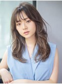 ロング顔周りレイヤー韓国ヘアおくれ毛_F0610