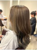 ハイライトセミロングヌーディーカラー/アッシュカラー/亀戸