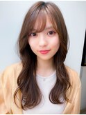 髪質改善カラーくびれ巻きロング透明感モカブラウン春カラー