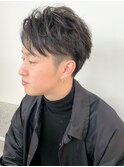 ハーフアップバング 毛流れパーマ 刈り上げショート