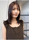 顔周りレイヤー レイヤーカット 外ハネ チョコレートブラウン