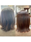 ミディアムヘア縮毛矯正+リタッチカラー