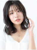 黒髪先パーマ大人美人ミディアムa古河20代30代40代