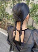 タイトアレンジ　結婚式　タイトツイン　ヘアアレンジ