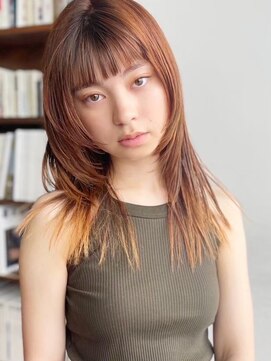 ベチカ(vetica) オレンジブラウン/ベージュ裾カラー/フェイスレイヤーウルフ