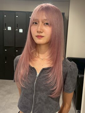 Beleza 川越 -ブリーチ・ハイトーン・ダブルカラー・エクステ・羽エクステ- 17836ダスティピンクローズブラウン顔回りカットコーラルピンク