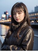 レイヤーロングストレートワンカール柔らかシアベージュ